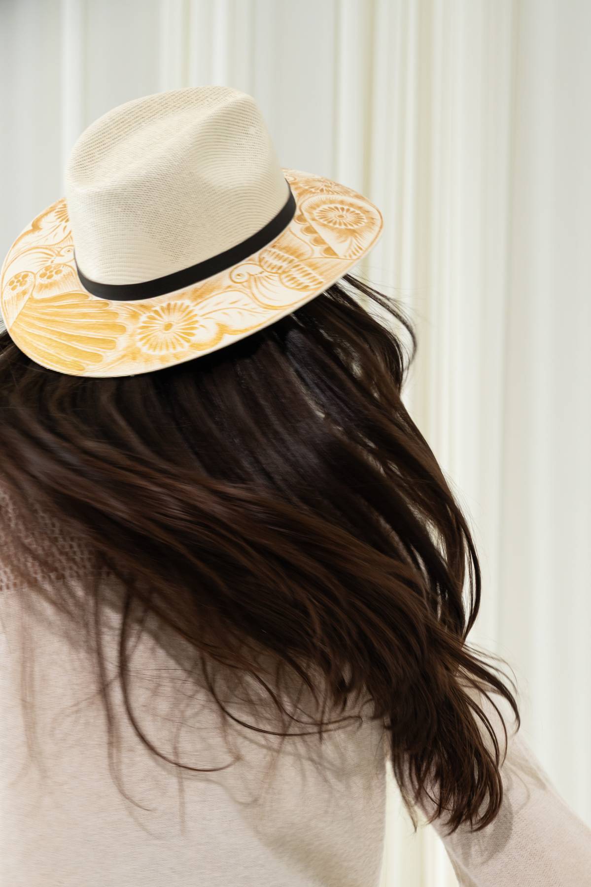 Western Fedora Hand Painted Hat | Artisan Painted Tan and Gold Fedora
