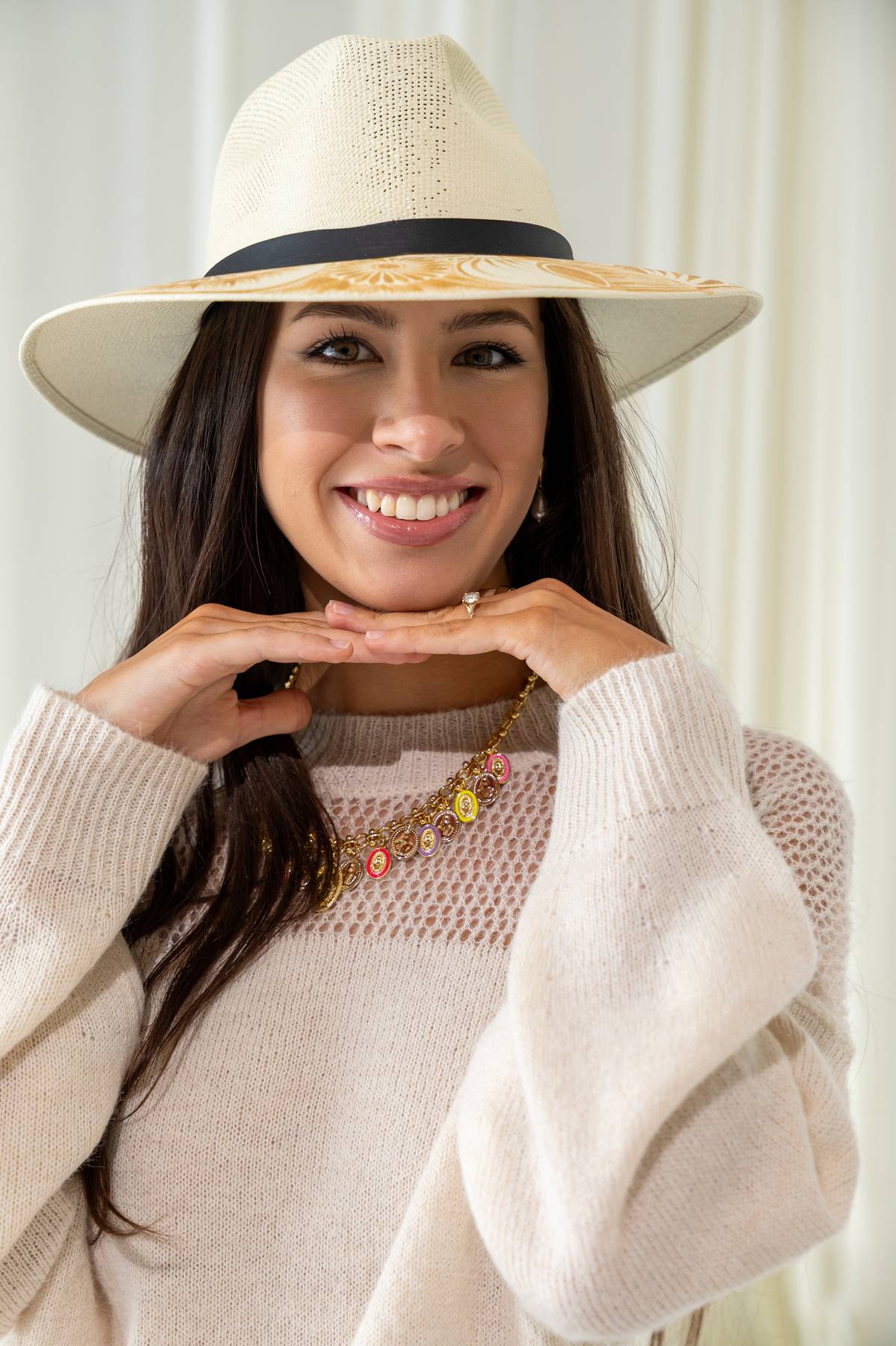 Western Fedora Hand Painted Hat | Artisan Painted Tan and Gold Fedora