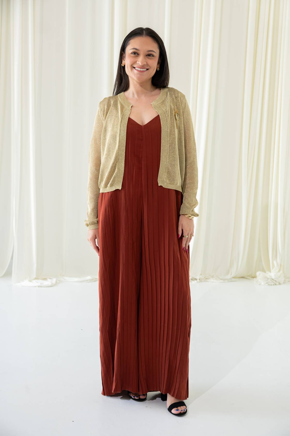 Metallic Open Front Cardigan | Shimmering Metallic Cardigan