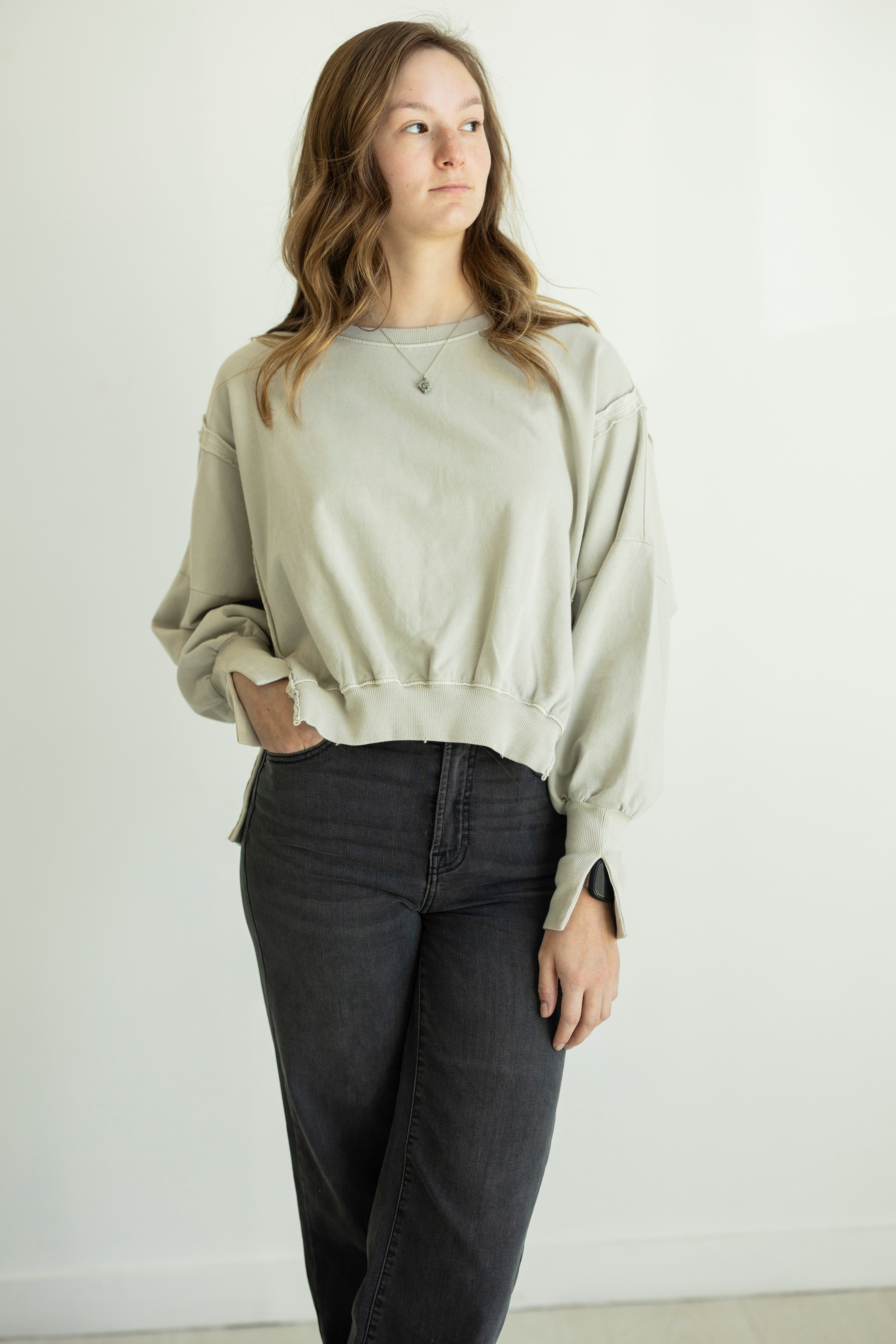 Yazmin Round Neck Hi-Lo Sweatshirt