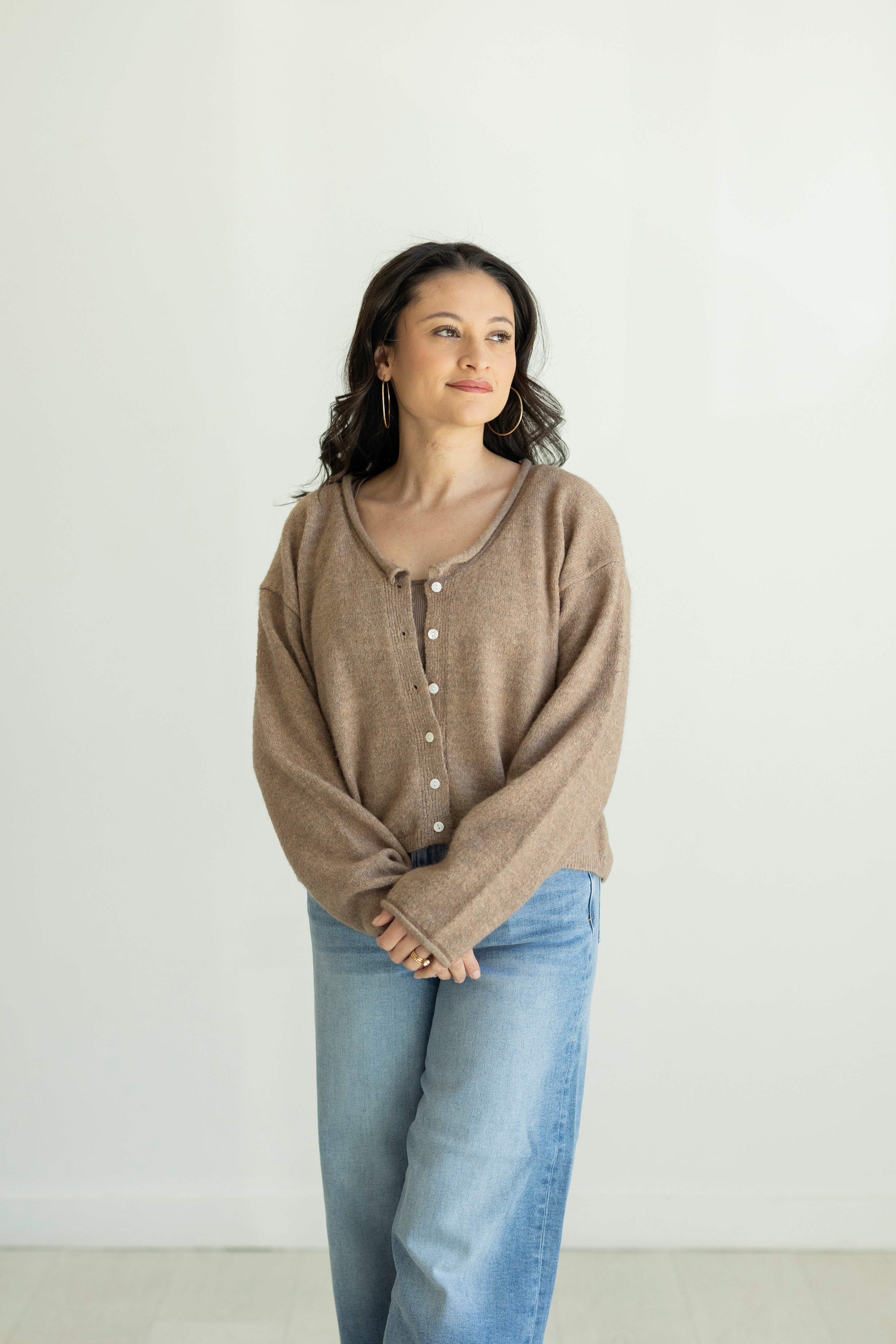 Addison Rolled V-Neck Cardigan