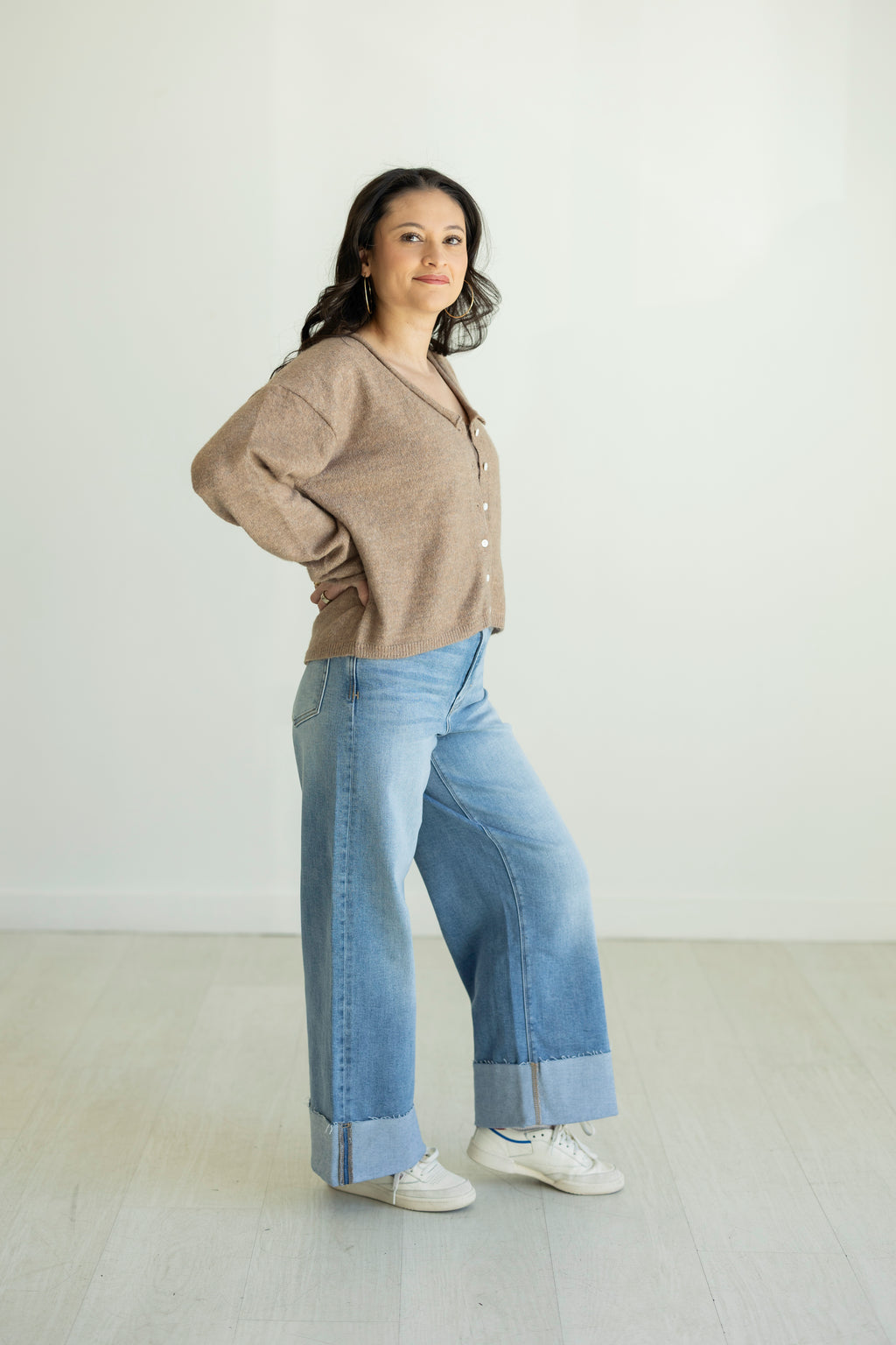 Addison Rolled V-Neck Cardigan