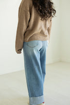 Brittney Cuffed High Rise Wide Leg Jeans