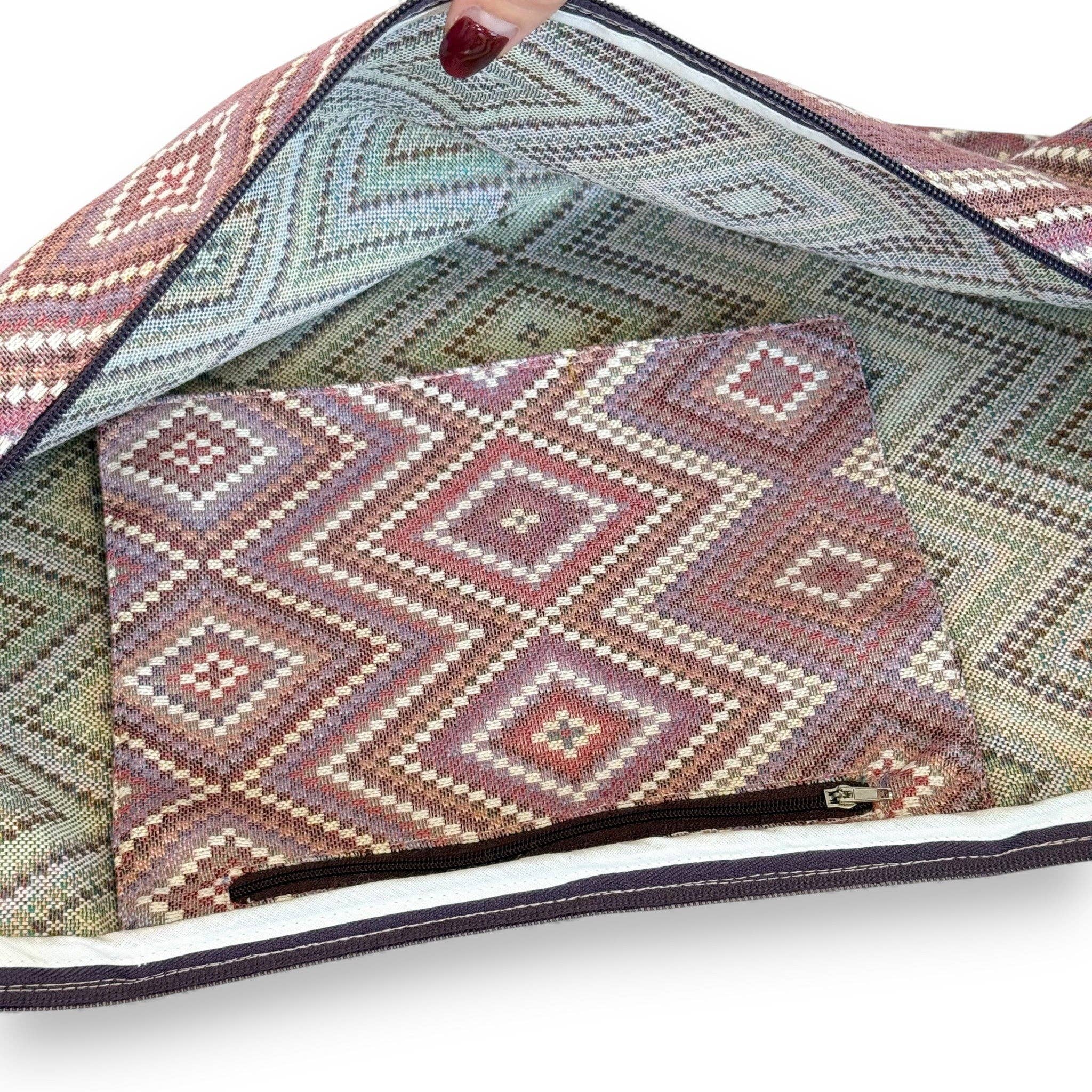 Geometric Jacquard Yoga Mat Bag – Pink & Lilac