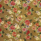 Close-up of the woven jacquard pattern on the mustard and red floral jacquard small pouch and coin purse