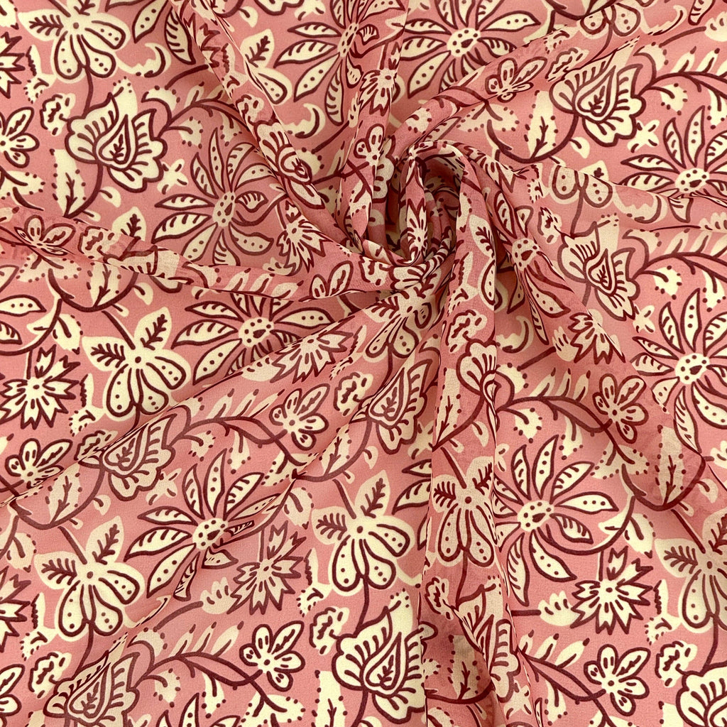 Floral Chiffon Square Scarf – Ecru & Pink
