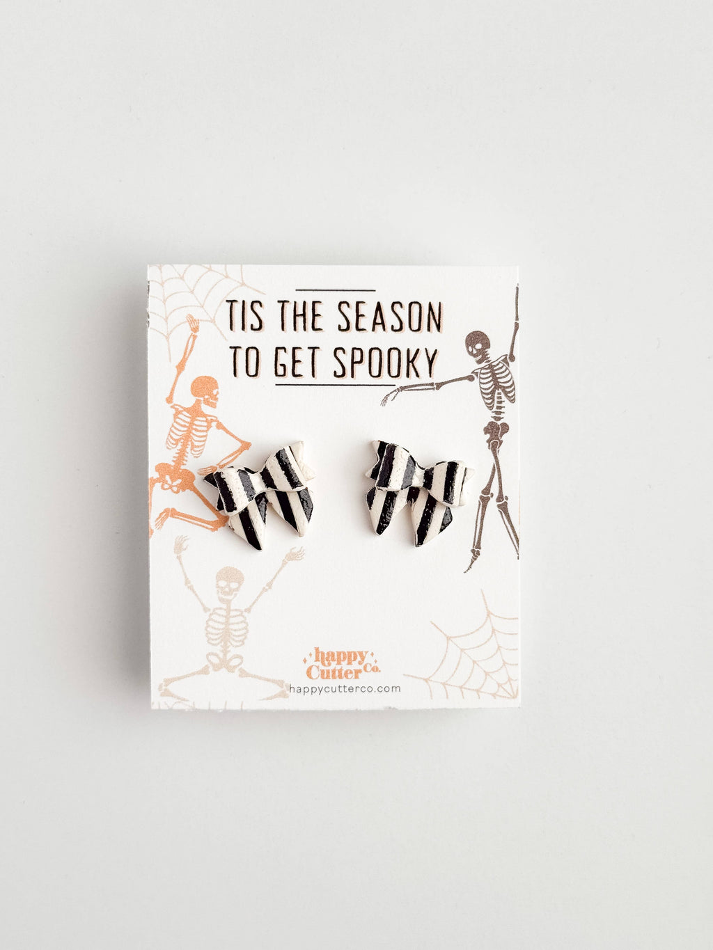 Halloween Studs | Black White Striped Bow Halloween Earrings