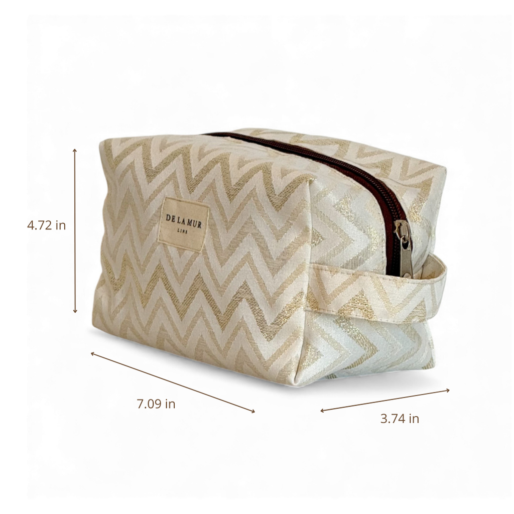 Zigzag Squared Makeup Bag – Gold & Off-White