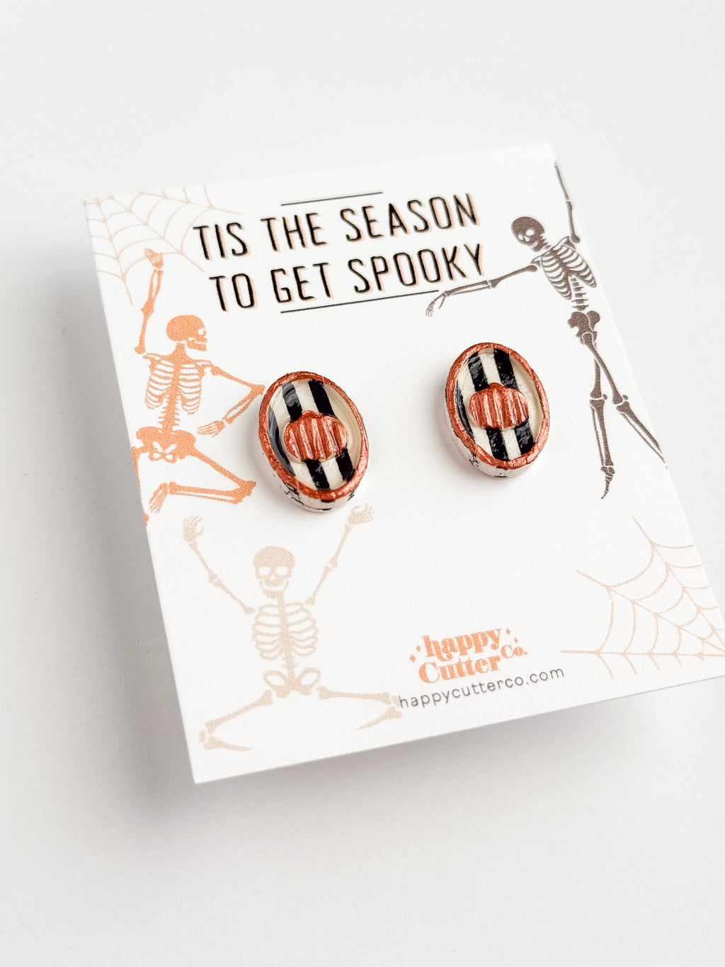 Halloween Studs – Black White Striped Pumpkin Oval Earrings