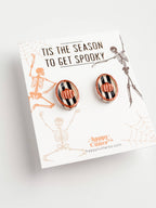 Halloween Studs – Black White Striped Pumpkin Oval Earrings