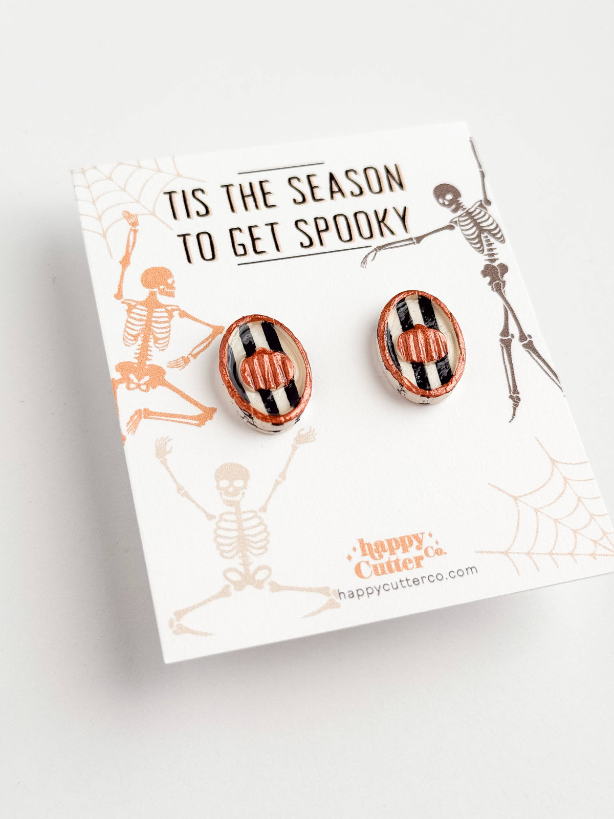 Halloween Studs – Black White Striped Pumpkin Oval Earrings