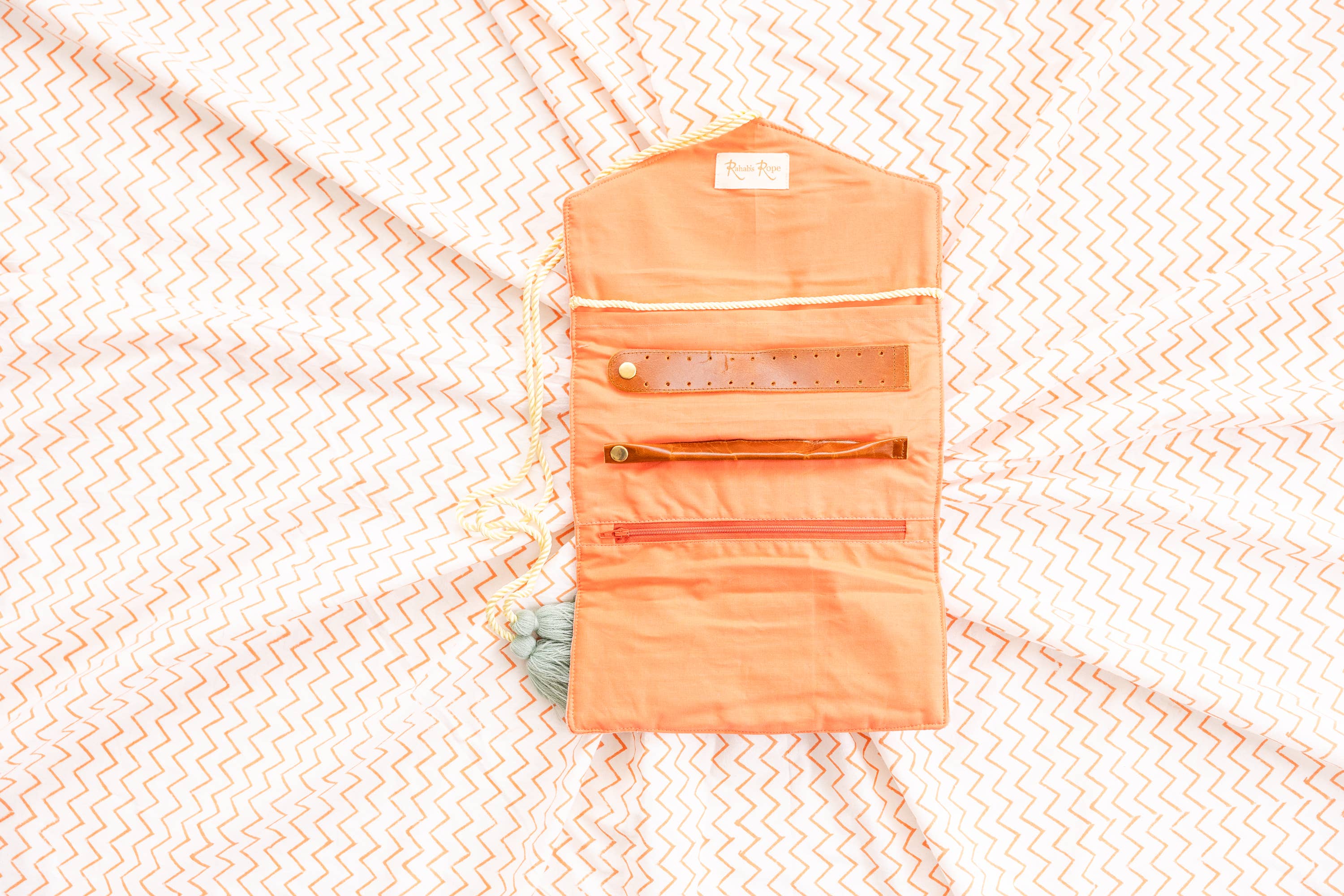 Embroidered Velvet Jewelry Organizer in Coral