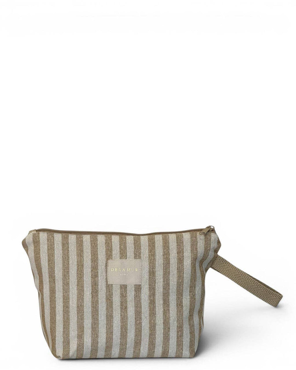 Striped Large Makeup Bag – Beige & Gold