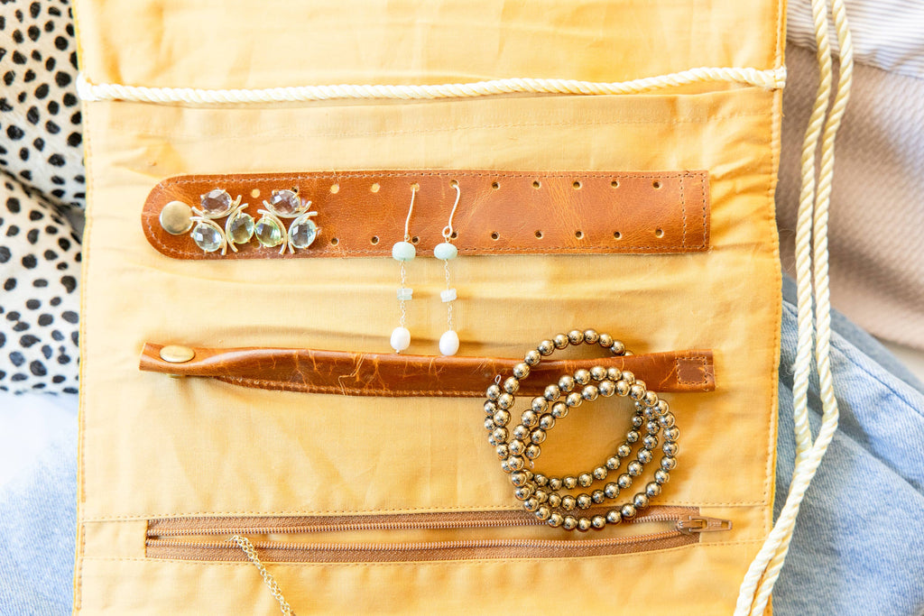 Embroidered Velvet Jewelry Organizer in Mustard