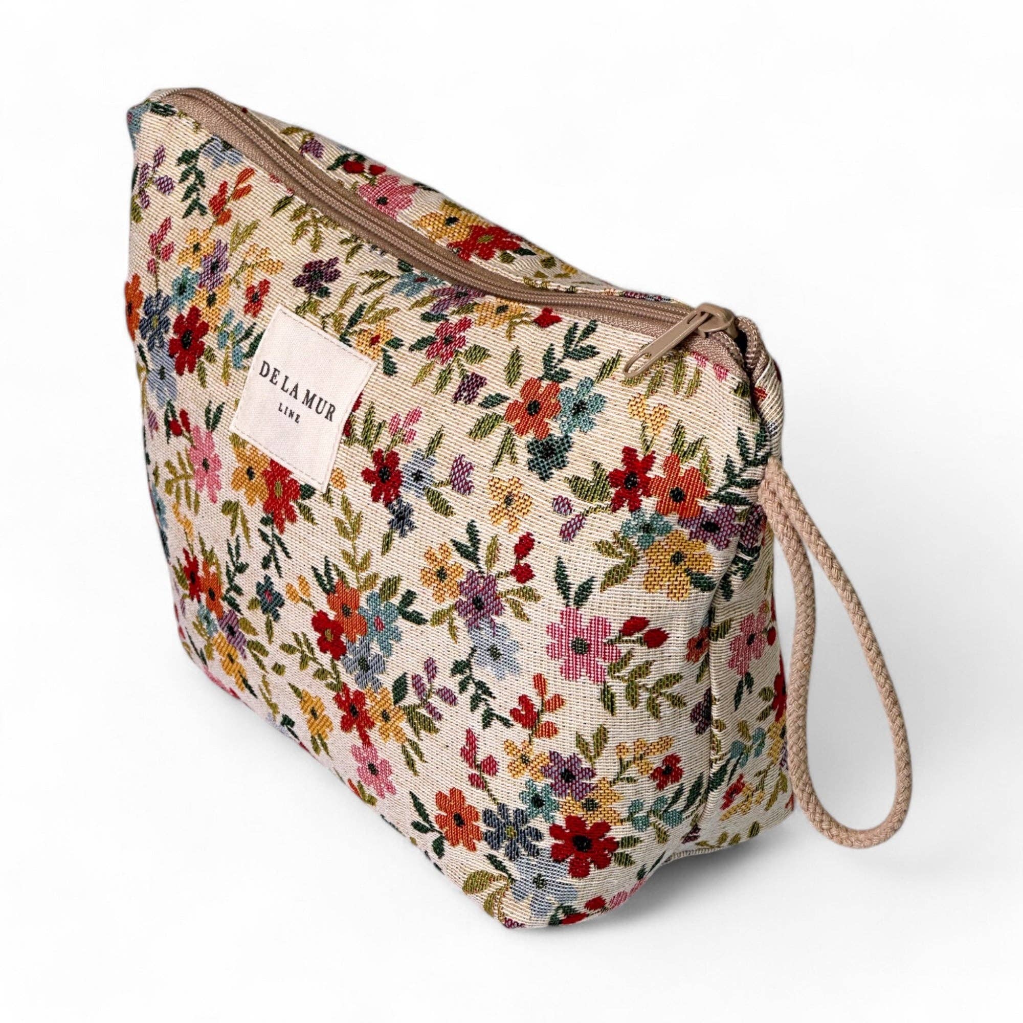 Floral Jacquard Large Makeup Bag – Beige