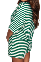 Sara Green Striped Drop Shoulder Boxy Casual Short Set