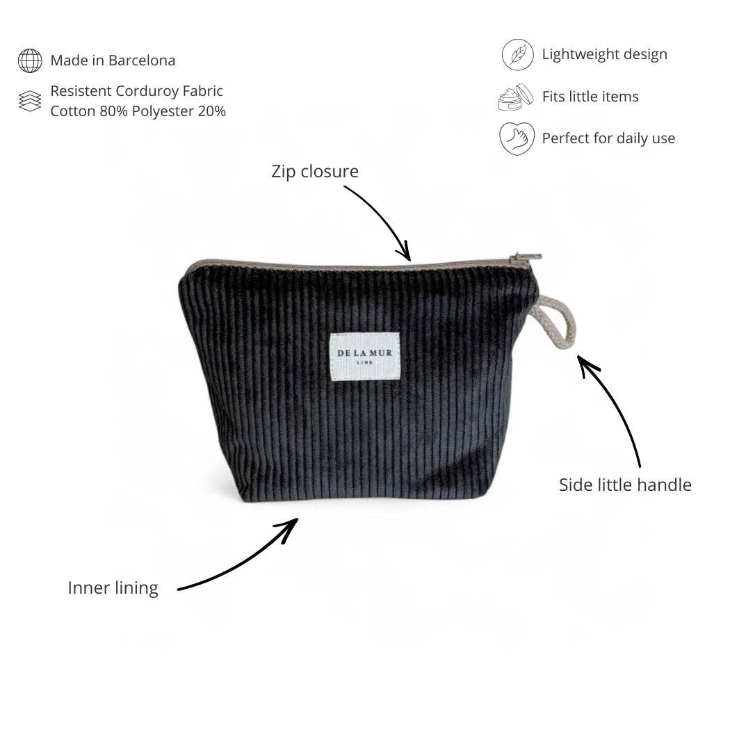 Corduroy Large Makeup Bag – Charcoal Gray