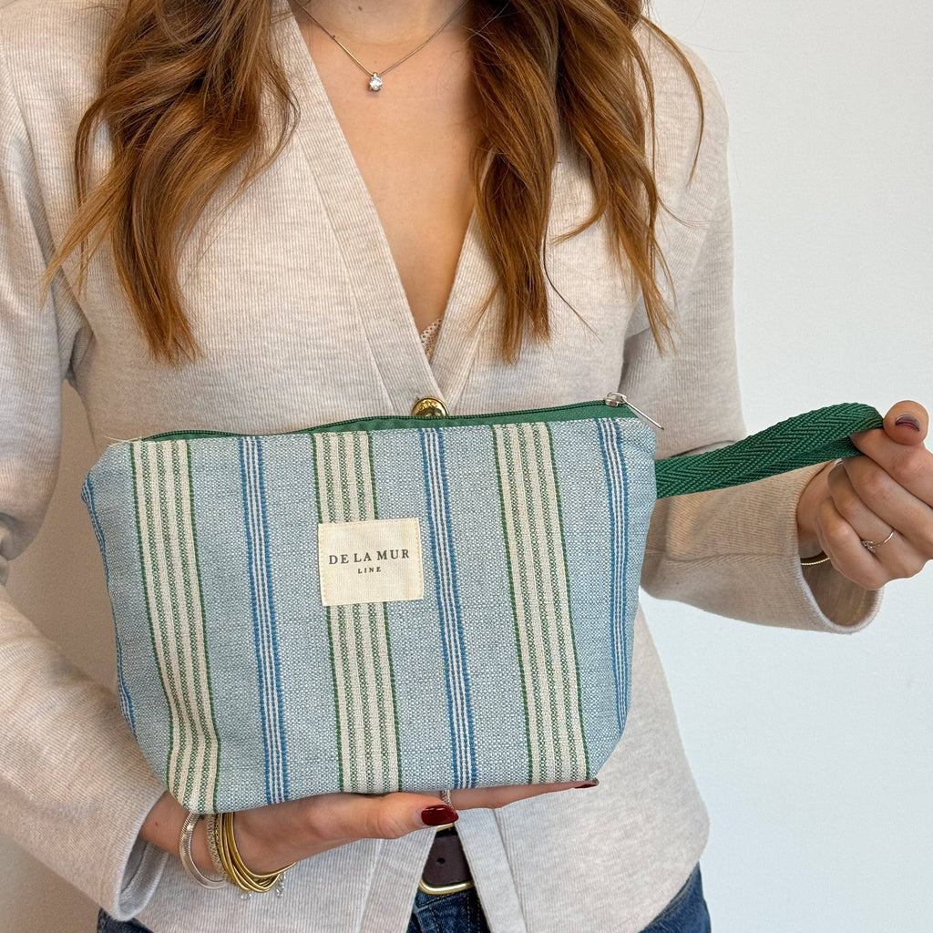 Striped Jacquard Large Makeup Bag – Blue & Green