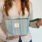 Striped Jacquard Large Makeup Bag – Blue & Green
