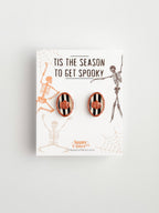 Halloween Studs – Black White Striped Pumpkin Oval Earrings