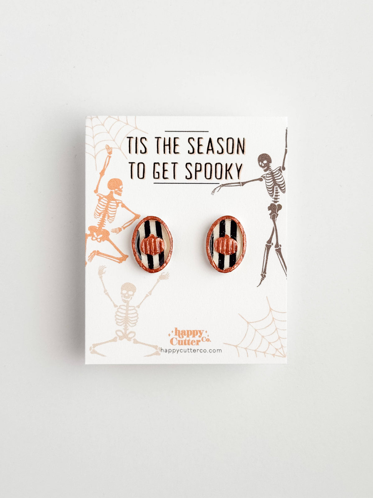 Halloween Studs – Black White Striped Pumpkin Oval Earrings