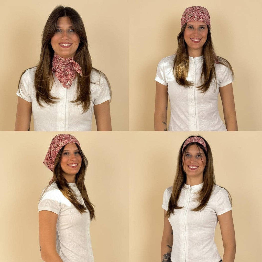 Floral Chiffon Square Scarf – Ecru & Pink