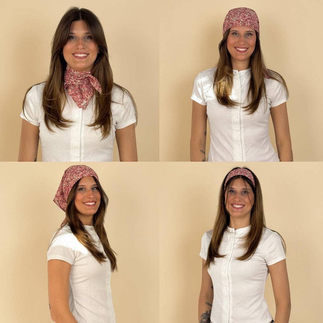 Floral Chiffon Square Scarf – Ecru & Pink