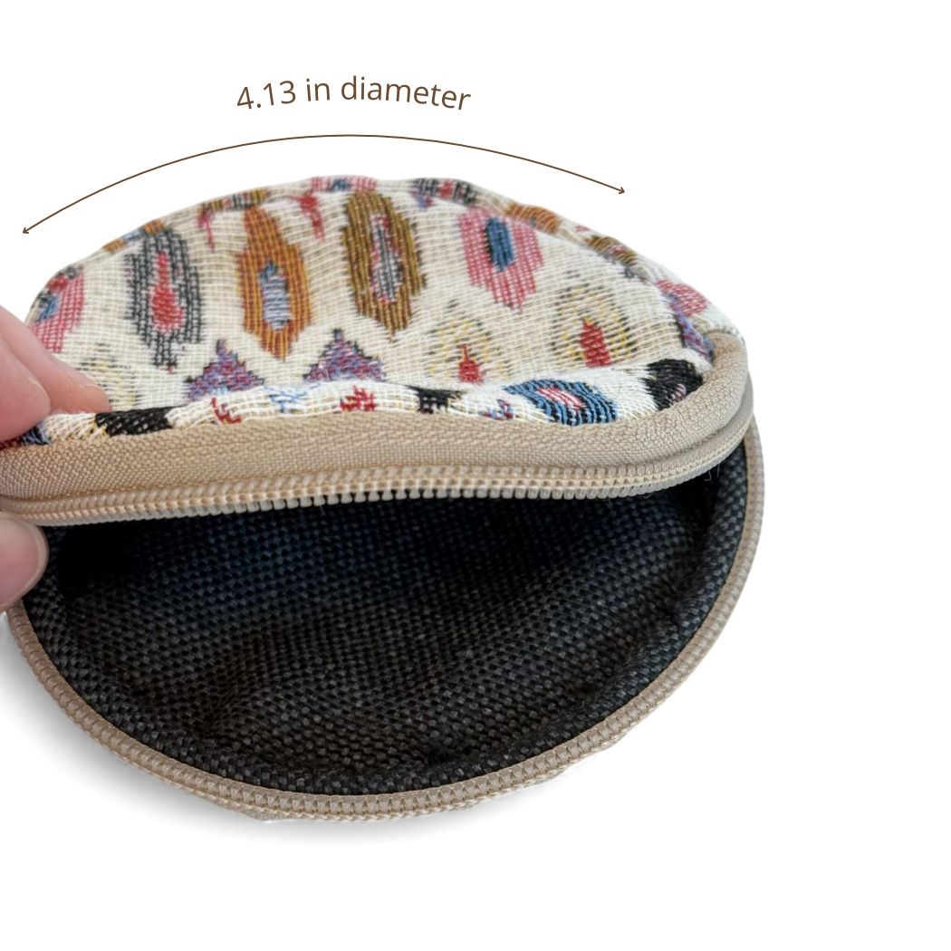 Geometric Jacquard Round Coin Purse – Multicolor & Beige