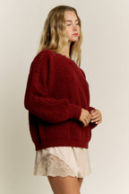 Moss green crochet sleeve pullover sweater