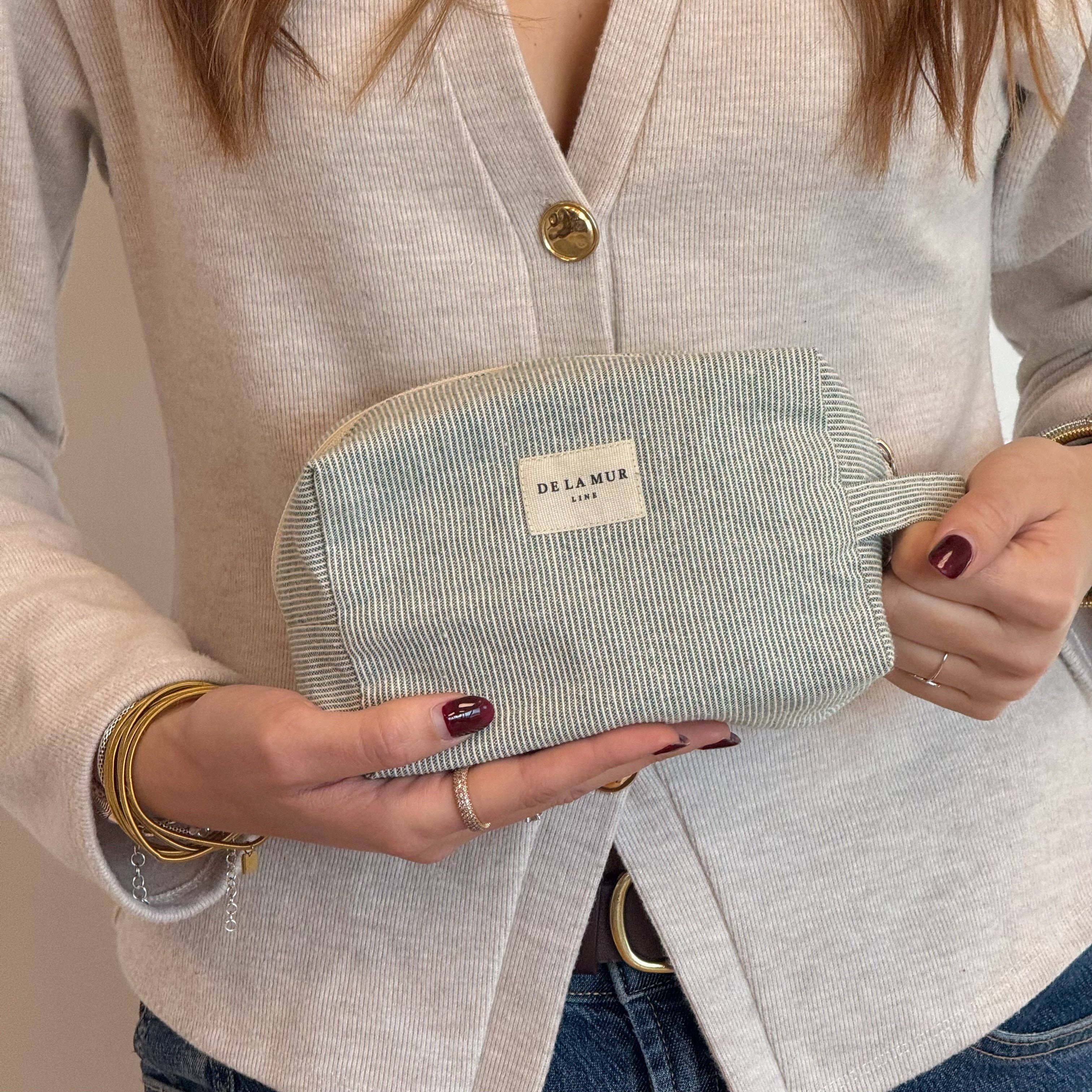 Striped Squared Makeup Bag – Light Green & Green