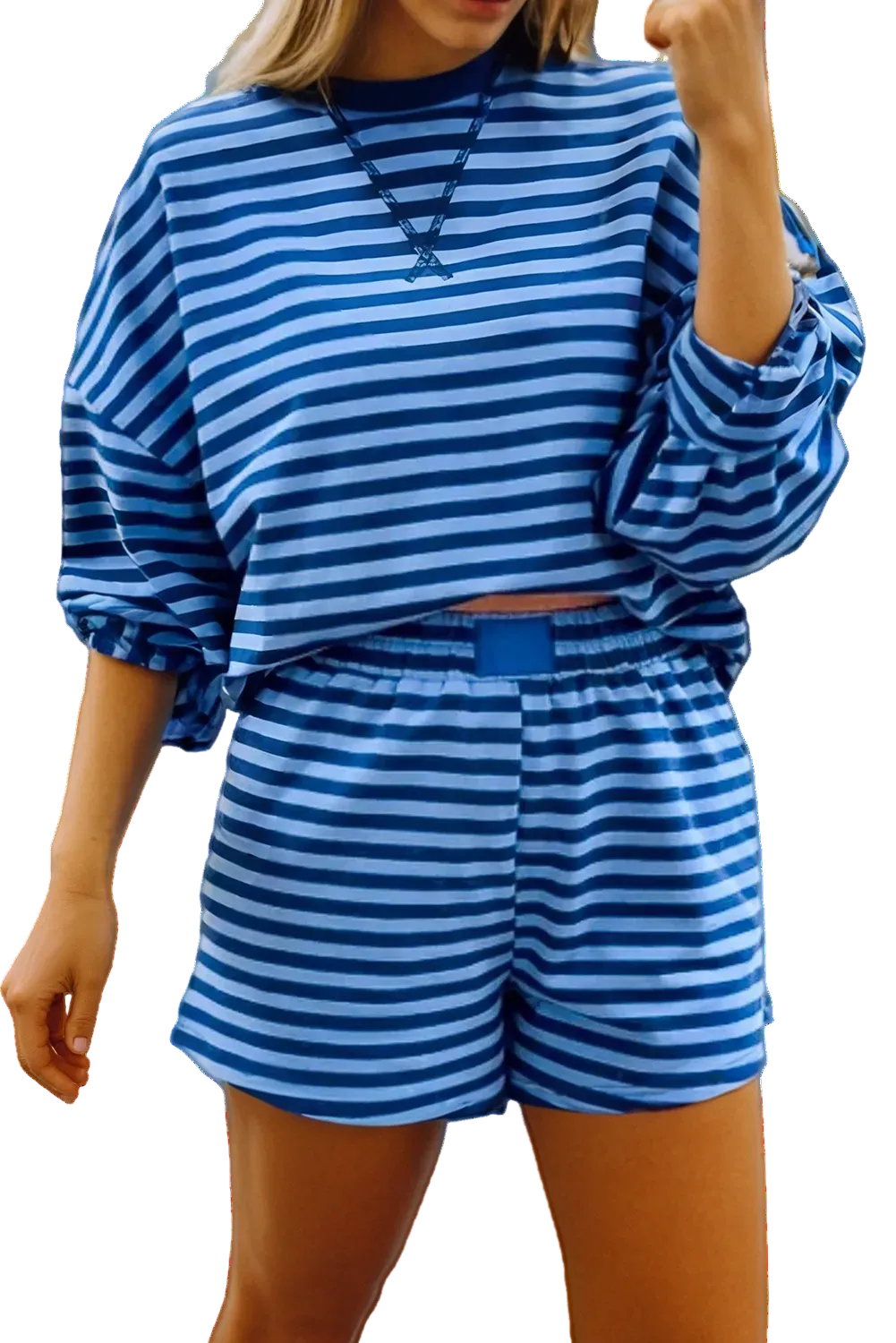 Macy Drop Shoulder Striped Short Set