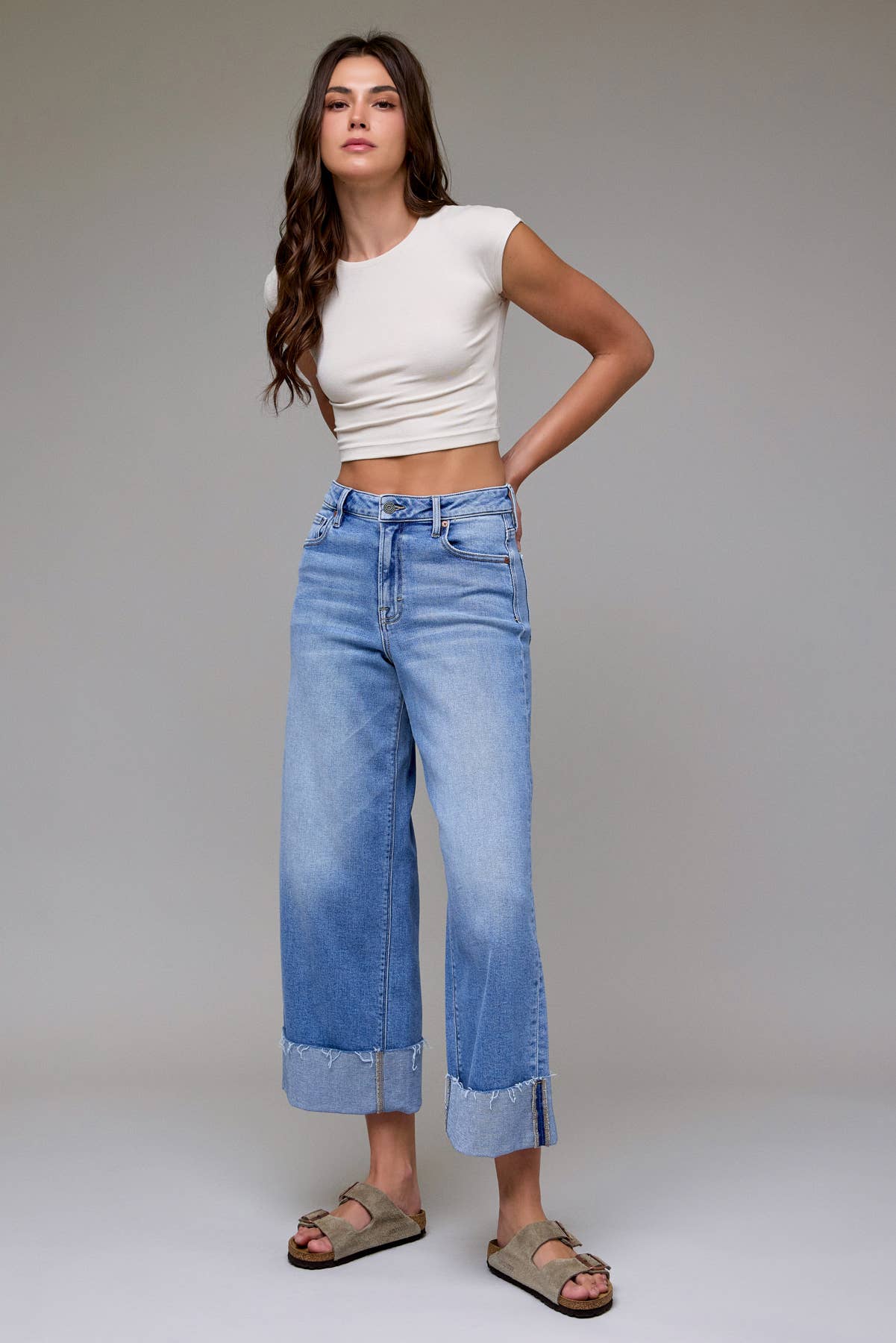 Brittney Cuffed High Rise Wide Leg Jeans